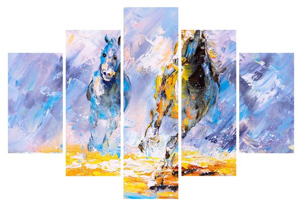 Slika bežečih konjev, oljna slika (150x105 cm)