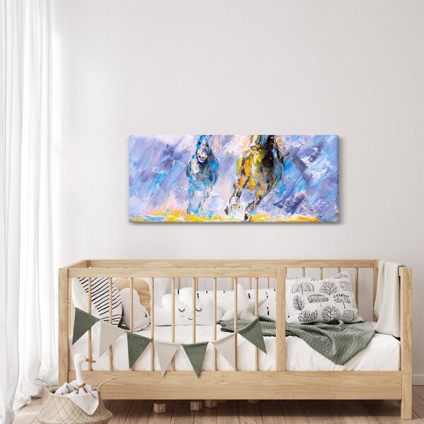 Slika bežečih konjev, oljna slika (120x50 cm)