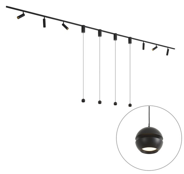 Moderni sustav tračnica crni sa 6 reflektora i 4 viseće svjetiljke Easylift 1-fazni - Slimline Uzzy Tira