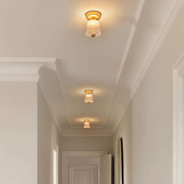 Nuura Aps LED stropna svjetiljka Asteea, Ø 12 cm, boja mesinga/prozirna, prigušiva, Zlato / mjed, Dnevni boravak/blagovaonica, Metal