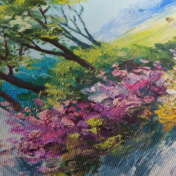 Slika vrta pred hišo, oljna slika (90x60 cm)