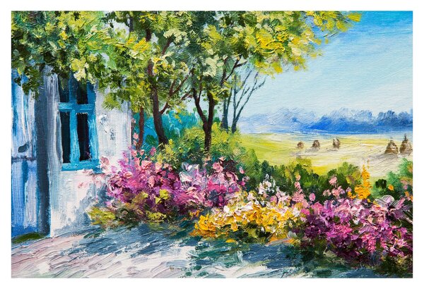 Slika vrta pred hišo, oljna slika (90x60 cm)