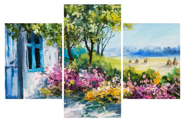 Slika vrta pred hišo, oljna slika (90x60 cm)