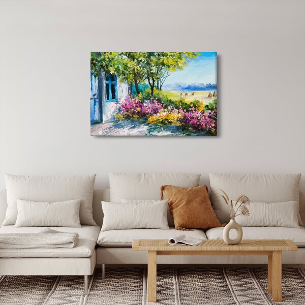 Slika vrta pred hišo, oljna slika (90x60 cm)