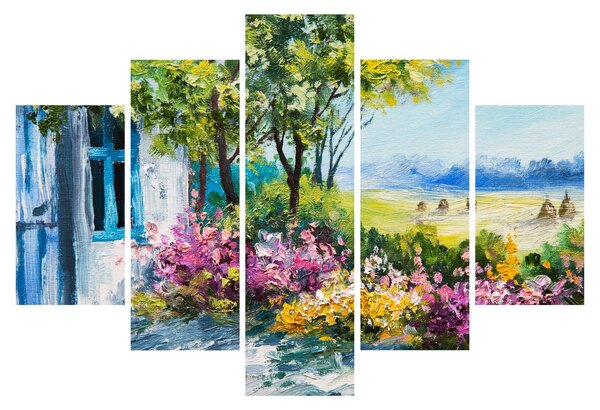 Slika vrta pred hišo, oljna slika (150x105 cm)