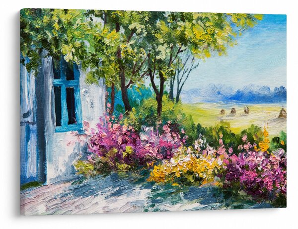 Slika vrta pred hišo, oljna slika (70x50 cm)