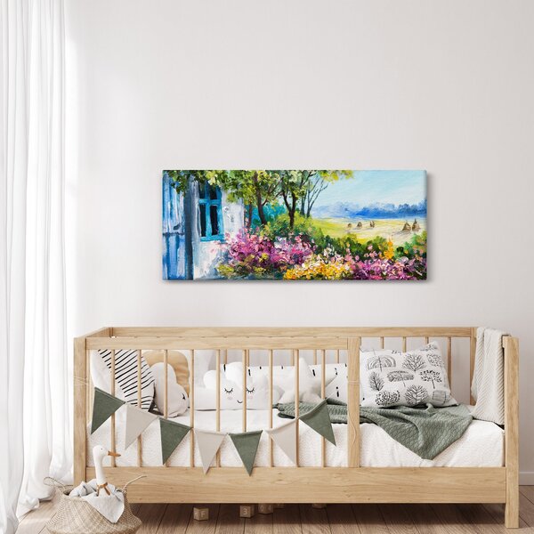 Slika vrta pred hišo, oljna slika (120x50 cm)