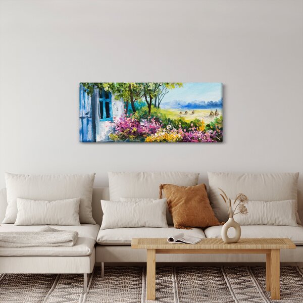 Slika vrta pred hišo, oljna slika (120x50 cm)