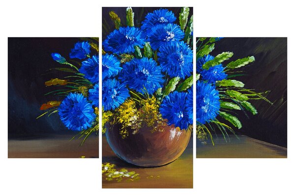 Slika modrih rož v vazi (90x60 cm)