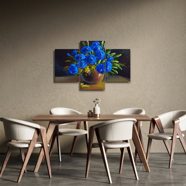 Slika modrih rož v vazi (90x60 cm)