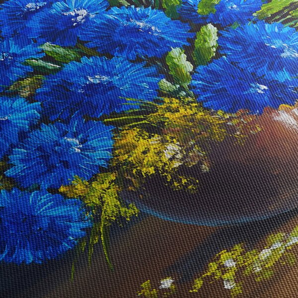 Slika modrih rož v vazi (150x105 cm)