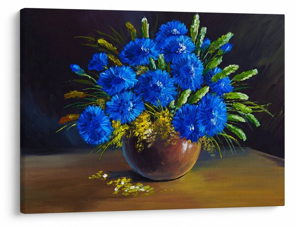 Slika modrih rož v vazi (70x50 cm)