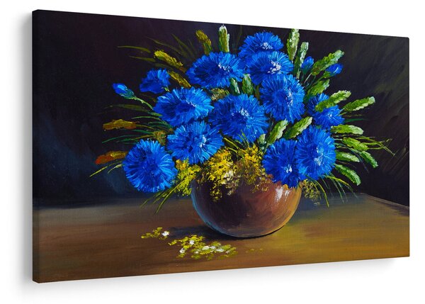 Slika modrih rož v vazi (90x60 cm)