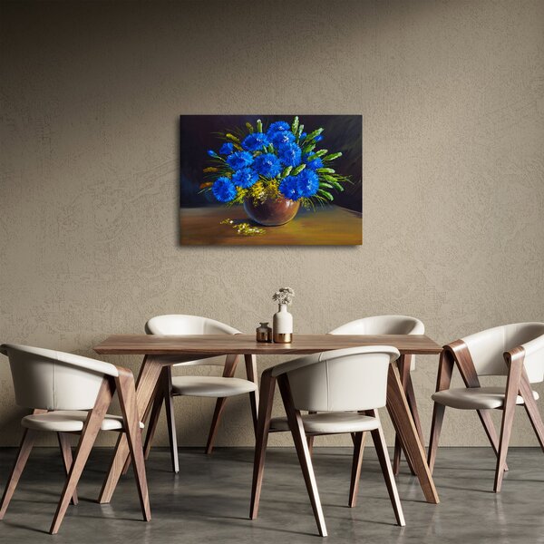 Slika modrih rož v vazi (70x50 cm)