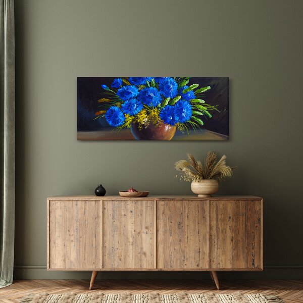 Slika modrih rož v vazi (120x50 cm)