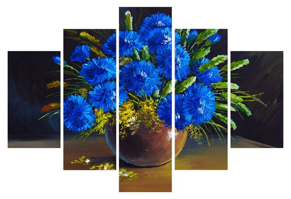 Slika modrih rož v vazi (150x105 cm)