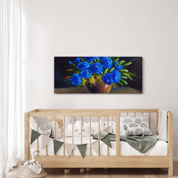 Slika modrih rož v vazi (120x50 cm)