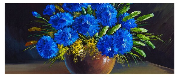 Slika modrih rož v vazi (120x50 cm)