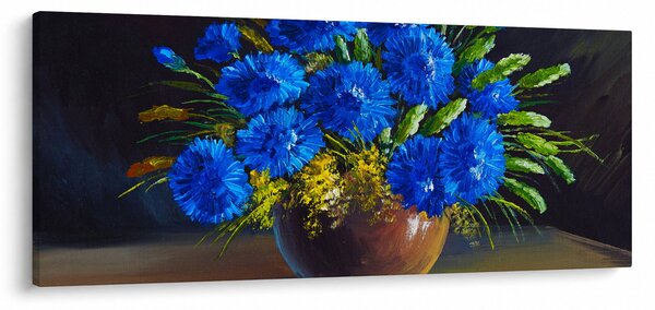 Slika modrih rož v vazi (120x50 cm)