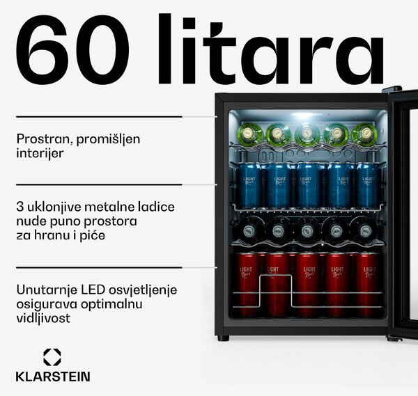 Klarstein Hladnjak za pića Beersafe s vratima od zrcalnog stakla | 64 x 48 cm | Unutarnje LED osvjetljenje | Srebrno-crna