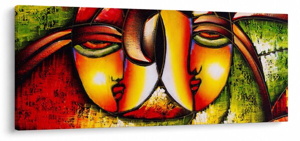 Slika - Oljna slika, abstraktni obrazi (120x50 cm)