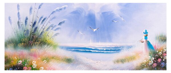 Slika - Romantična plaža, oljna slika (120x50 cm)