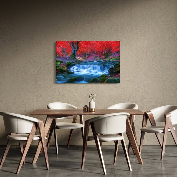 Slika slapa v rdečem gozdu (90x60 cm)