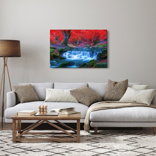 Slika slapa v rdečem gozdu (90x60 cm)
