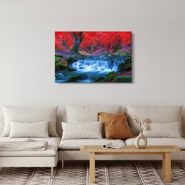 Slika slapa v rdečem gozdu (90x60 cm)