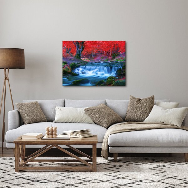 Slika slapa v rdečem gozdu (70x50 cm)