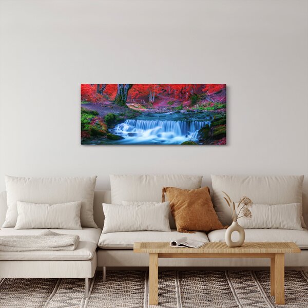 Slika slapa v rdečem gozdu (120x50 cm)