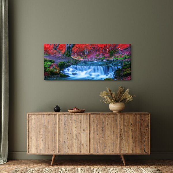 Slika slapa v rdečem gozdu (120x50 cm)