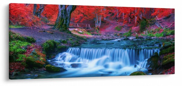 Slika slapa v rdečem gozdu (120x50 cm)