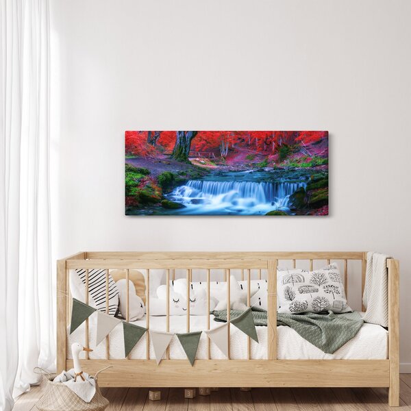 Slika slapa v rdečem gozdu (120x50 cm)