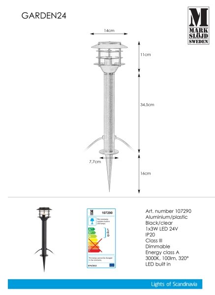 Markslöjd 107290 - LED Vanjska lampa GARDEN 24 LED/3W/24V 45 cm IP44 crna