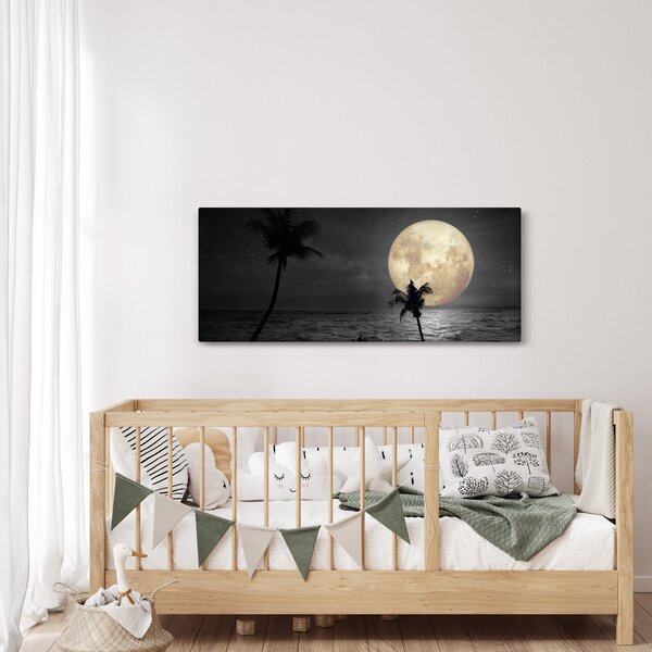 Slika - Plaža pod polno luno v sivih tonih (120x50 cm)
