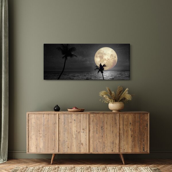 Slika - Plaža pod polno luno v sivih tonih (120x50 cm)
