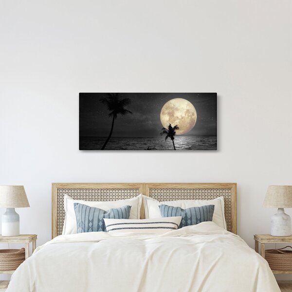Slika - Plaža pod polno luno v sivih tonih (120x50 cm)