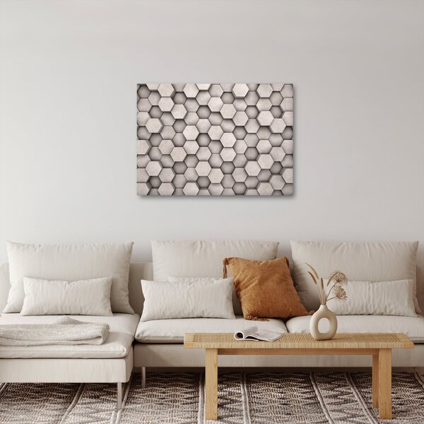 Slika - Heksagoni v betonski zasnovi (70x50 cm)