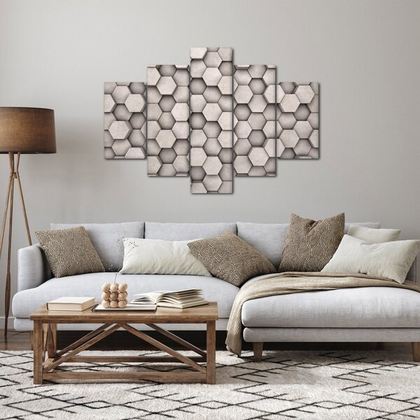 Slika - Heksagoni v betonski zasnovi (150x105 cm)