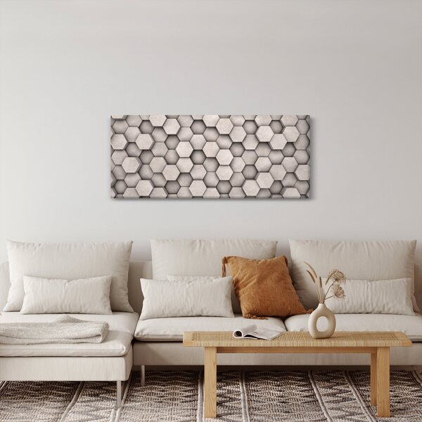 Slika - Heksagoni v betonski zasnovi (120x50 cm)