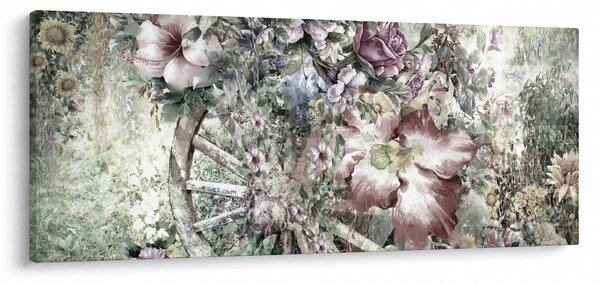 Slika rož na lesenem kolesu (120x50 cm)