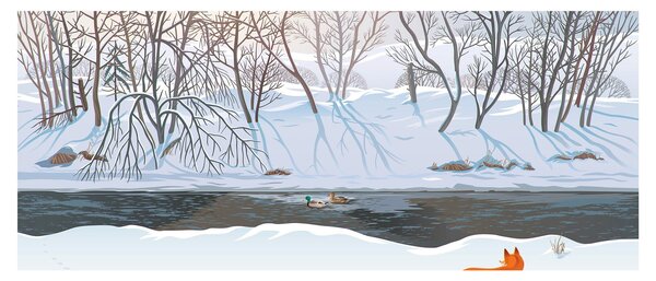 Slika - Lisica v zimski pokrajini (120x50 cm)