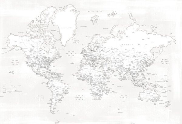 Karta Almost white detailed world map, Blursbyai