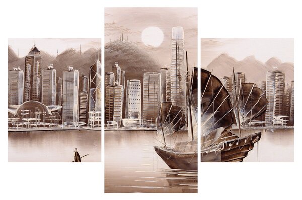 Slika - Victoria Harbour, Hong Kong, učinek sepije (90x60 cm)