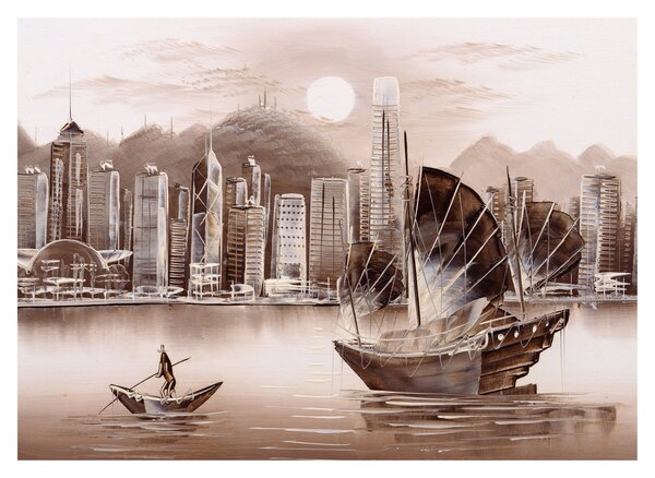 Slika - Victoria Harbour, Hong Kong, učinek sepije (70x50 cm)