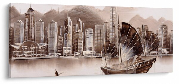 Slika - Victoria Harbour, Hong Kong, učinek sepije (120x50 cm)