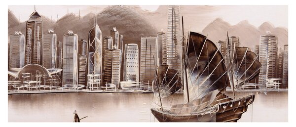 Slika - Victoria Harbour, Hong Kong, učinek sepije (120x50 cm)