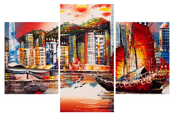 Slika - Victoria Harbour, Hong Kong, oljna slika (90x60 cm)