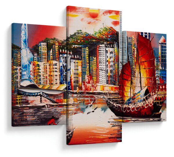 Slika - Victoria Harbour, Hong Kong, oljna slika (90x60 cm)